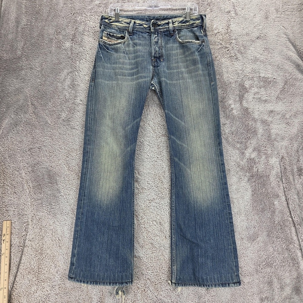 Diesel Jeans Mens 30x32 Blue Zathan Regular Bootcut Made Italy Altered Hem 0089J